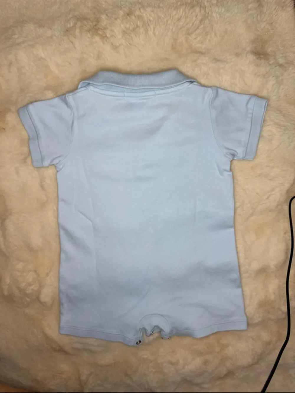 The Beaufort Bonnet Company Light Blue Polo Romper with Yellow Trim